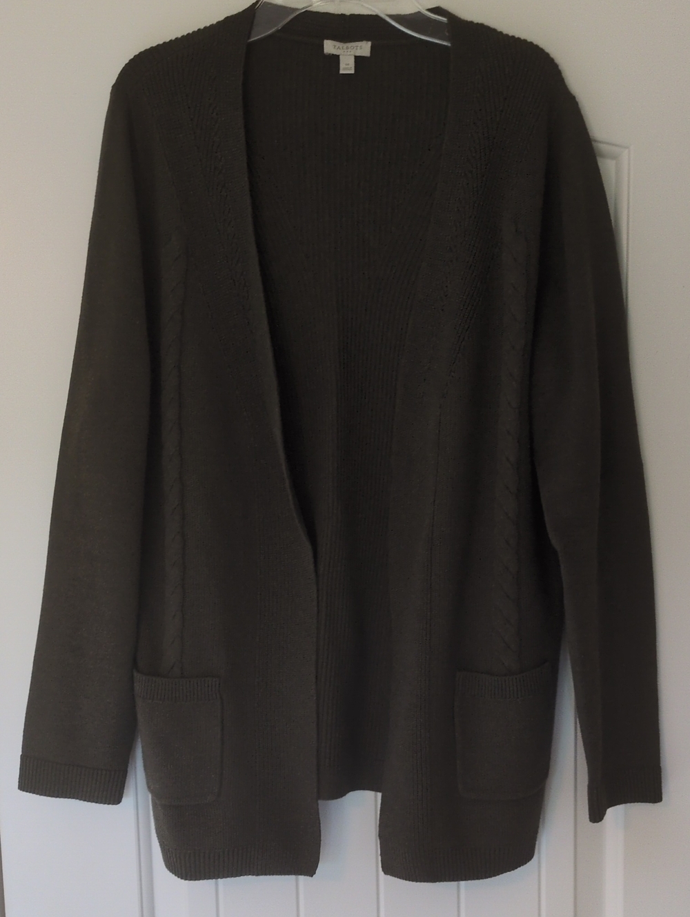 Talbots Dark Olive Open-Front Cardigan with Patch Pockets